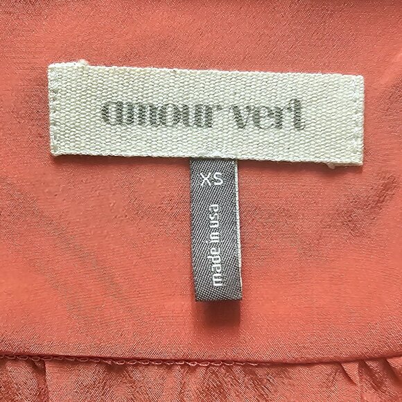 Amour Vert 100% Silk 3/4 Sleeve Blouse Top, XS, Coral - Picture 6 of 8